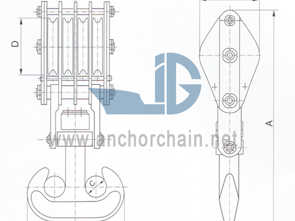 ZHC Series 4-skiva vajerblock för skeppstvillingkrok